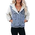 Dokotoo Womens Denim Fleece Jacket with Hood Winter Button Down Hooded Coat with Pockets Sky Blue Size 10 12