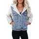 Dokotoo Womens Denim Fleece Jacket with Hood Winter Button Down Hooded Coat with Pockets Sky Blue Size 10 12