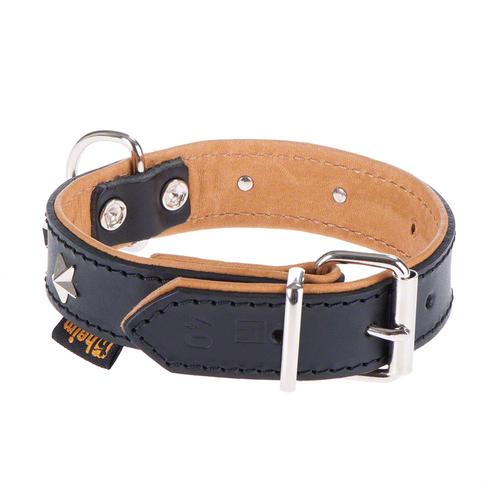 26-37cm Halsumfang Heim Lederhalsband, schwarz/beige Hundezubehör