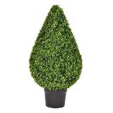 Vickerman 36" Artificial Boxwood Teardrop Shaped Bush, Plastic Pot.