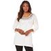Plus Size Women's Three-Quarter Sleeve Embellished Tunic by Roaman's in Ivory Multi Sequin (Size 34/36) Long Shirt