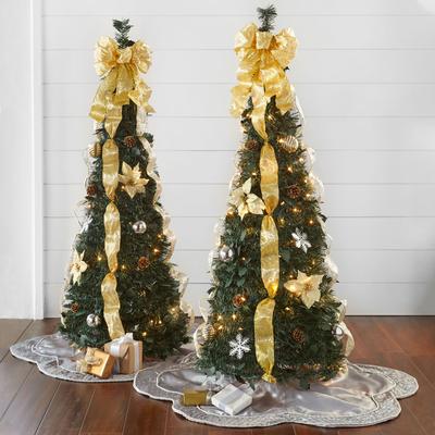 Fully Decorated Pre-Lit 4' Pop-Up Christmas Tree by BrylaneHome in Silver Gold