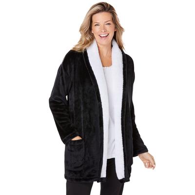 Plus Size Women's Sherpa Lined Collar Microfleece Bed Jacket by Dreams & Co. in Black (Size 5X) Robe