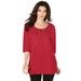 Plus Size Women's Three-Quarter Sleeve Embellished Tunic by Roaman's in Classic Red Beading (Size 30/32) Long Shirt