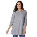Plus Size Women's Perfect Three-Quarter Sleeve Crewneck Tunic by Woman Within in Medium Heather Grey (Size 18/20)