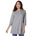 Plus Size Women's Perfect Three-Quarter Sleeve Crewneck Tunic by Woman Within in Medium Heather Grey (Size 18/20)