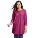 Plus Size Women's Perfect Three-Quarter Sleeve Crewneck Tunic by Woman Within in Raspberry (Size 22/24)