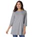 Plus Size Women's Perfect Three-Quarter Sleeve Crewneck Tunic by Woman Within in Medium Heather Grey (Size 30/32)