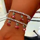 Bracelet de cheville en cristal pour femmes couleur or et argent cerise strass style Boho