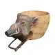 Tasse à eau en bois en caoutchouc Kuksa portable tête d'animal sculptée à la main tasse à boire