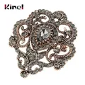 Kinel-Broche Fleur Turque Vintage pour Femme Broche Clip Gris Broches Strass Motif Paisley