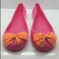 J. Crew Shoes | J. Crew Pink Orange Ribbon Bow Jelly Ballet Flats | Color: Orange/Pink | Size: 8