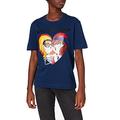 Love Moschino Women's Regular Fit Short-Sleeved T-Shirt in 30/1 Cotton Jersey. with Custom Print of French Themed Dolls and Logo, Blue, 16