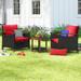 Lark Manor™ Bonifacio 3 Piece Polyethylene (PE) Wicker 2 - Person Seating Group w/ Cushions Natural Hardwoods in Red/White | Outdoor Furniture | Wayfair