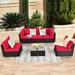 Latitude Run® 6 Piece Rattan Sectional Seating Group w/ Cushions Synthetic Wicker/All - Weather Wicker/Wicker/Rattan in Red | 25 H x 30 D in | Outdoor Furniture | Wayfair