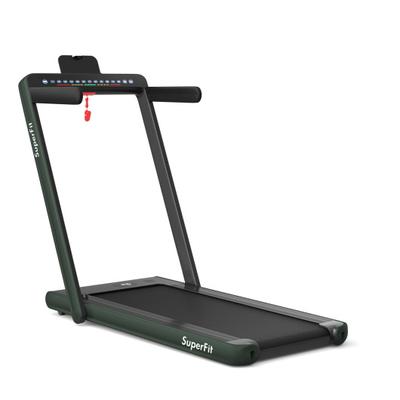 Costway 2-in-1 Electric Motorized Health and Fitness Folding Treadmill with Dual Display and Speaker-Green