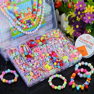 Jouet Perlé Créatif pour Enfant Kit de Perles Artisanat Bracelet Collier Bijoux Cadeau 1