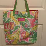 Lilly Pulitzer Bags | Lilly Pulitzer Canvas Tote Bag Pink Yellow Green | Color: Pink/Yellow | Size: Os
