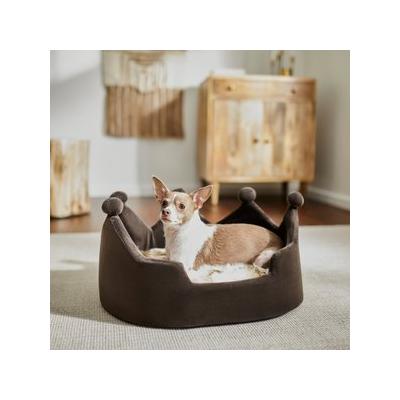 Frisco Faux Fur Crown Pillow Cat & Dog Bed, Brown