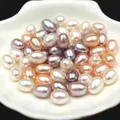 Perle d'eau douce naturelle en surbrillance demi-trou perle en forme de riz boucles d'oreilles