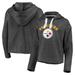 Women's Fanatics Branded Heathered Charcoal Pittsburgh Steelers Historic Logo Sport Resort Vintage Arc Cropped Raw Edge Pullover Hoodie