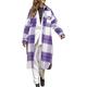 Women Fall Plaid Pattern Print Coat Lapel Button-Down Long Sleeve Straight Coat (Purple, XXL)