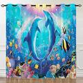 YUANZU Ocean Curtains, Tropical Fish Coral Dolphin Underwater Sea World Art Pattern Microfiber Blackout Fabric Eyelet Window Drapes for Kids Bedroom Playroom W140cm (55") x D183cm (72") 2 Panels