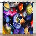 YUANZU Space Curtains, Planet Earth Galaxy Stars Nebula Starry Sky 3D Pattern Microfiber Blackout Fabric Eyelet Window Drapes for Kids Boys Bedroom Playroom W168cm (66") x D183cm (72") 2 Panels