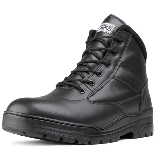 Savage Island Black Full Leather Combat Mid Height Boots SIDE ZIP Cadet Army Patrol Security Military (UK 4)
