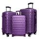 3 Piece Luggage Suitcase Set - Hand Luggage + Medium Suitcase + Large Check in Hold Luggage, Lightweight, 4 Spinner Wheels, Built in Combination Lock, ABS Hard Shell, Extendable (Purple)