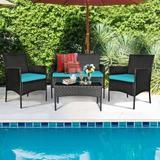 4 Pieces Patio Rattan Cushioned Sofa Set with Tempered Glass Coffee Table - 24" x 23.5" x 33" (L x W x H)