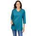 Plus Size Women's Perfect Three-Quarter Sleeve V-Neck Tee by Woman Within in Deep Teal (Size 6X) Shirt