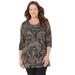 Plus Size Women's Easy Fit 3/4 Sleeve V-Neck Tee by Catherines in Black Paisley (Size 2XWP)