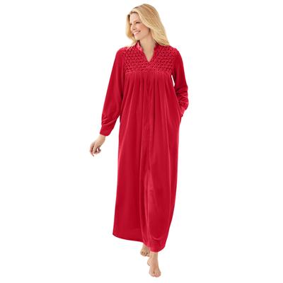 Plus Size Women's Smocked velour long robe by Only Necessities® in Classic Red (Size 2X)