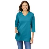 Plus Size Women's Perfect Three-Quarter Sleeve V-Neck Tee by Woman Within in Deep Teal (Size 4X) Shirt