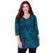 Plus Size Women's Easy Fit 3/4 Sleeve V-Neck Tee by Catherines in Teal Damask (Size 5X)