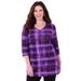 Plus Size Women's Easy Fit 3/4 Sleeve V-Neck Tee by Catherines in Purple Plaid (Size 2XWP)