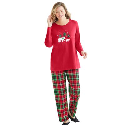 Plus Size Women's Long Sleeve Knit PJ Set by Dreams & Co. in Classic Red Plaid (Size 26/28) Pajamas