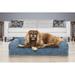 FurHaven Faux Fur & Velvet Bolster Sofa Style Pet Bed Polyester in Blue | 6 H x 30 W in | Wayfair 85337405