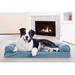 FurHaven Faux Fur & Velvet Bolster Sofa Style Pet Bed Polyester in White/Blue | 6.5 H x 36 W in | Wayfair 85437405