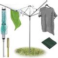 Heavy Duty 4 Arm Outdoor Rotary Clothes 40/50/60M Airer/Dryer Washing Line with Metal Ground Spike or socket and Waterproof Protective Cover Included Outdoor Laundry Washing Line (50m) (50m)