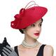 FADVES Fascinators Pillbox Hat Weddings Women Straw Fedora Vintage Sinamay Base Hats, Red, L