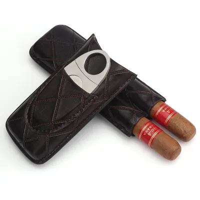 Xifei-Ensemble d'étuis à cigares en PU avec coupe-cigare en acier inoxydable boîte à humidificateur