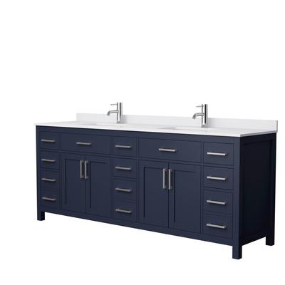 Beckett 84 Inch Double Bathroom Vanity in Dark Blue, White Cultured Marble Countertop, Undermount Square Sinks, Brushed Nickel Trim - Wyndham WCG242484DBNWCUNSMXX