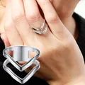 Bague à breloques pour femme anneau de fête en acier inoxydable couleur argent Double Chevron