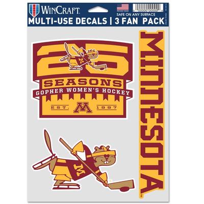 "WinCraft Minnesota Golden Gophers Women's 25th Hockey Season 3-Pack Multi-Use Decal Set"
