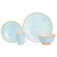 Nicola Spring 24 Piece Hand-Printed Dinner Set - Patterned Porcelain Crockery Plates Bowls Mugs - Blue