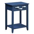 Nautical Navy 1 Drawer Accent Table w Fish Hardware Blue Wood - Crestview Collection CVFZR3562