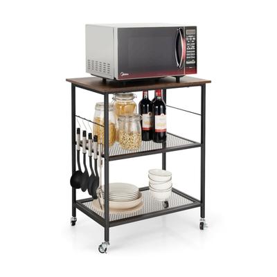 3 Tier Rolling Kitchen Cart with Hooks and Wheels for Storage and Utility