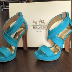 Coach Shoes | Coach Leather Ware High Heels Shoes, Size 5. | Color: Blue | Size: 5